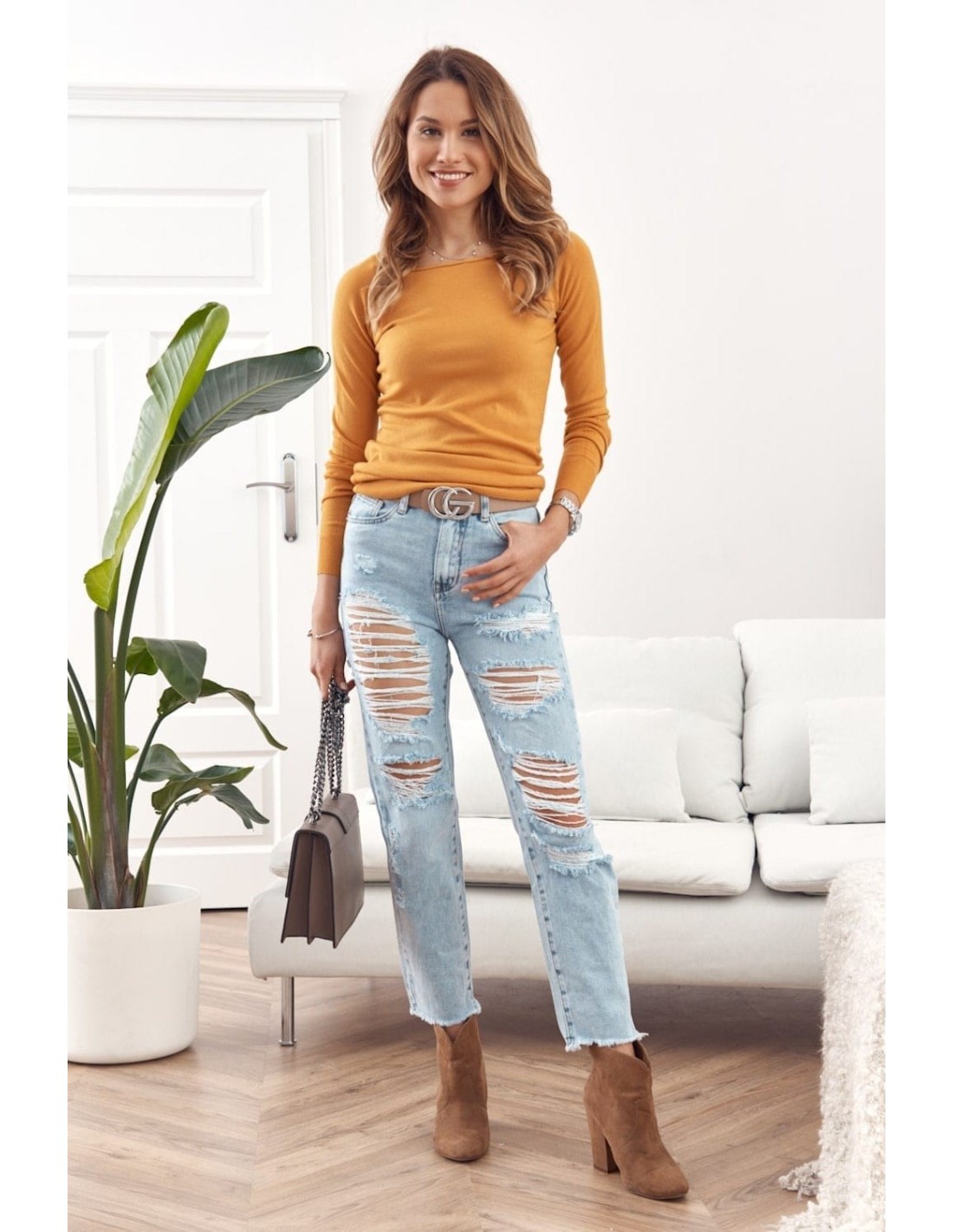 High-waisted jeans trousers Boyfriend 02700 - Online store - Boutique